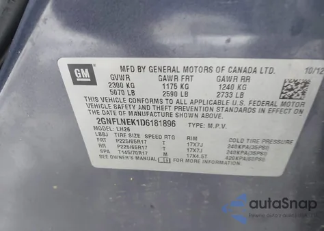 2013 Chevrolet Equinox 2Lt z USA, uszkodzony, nr VIN 2GNFLNEK1D6181896